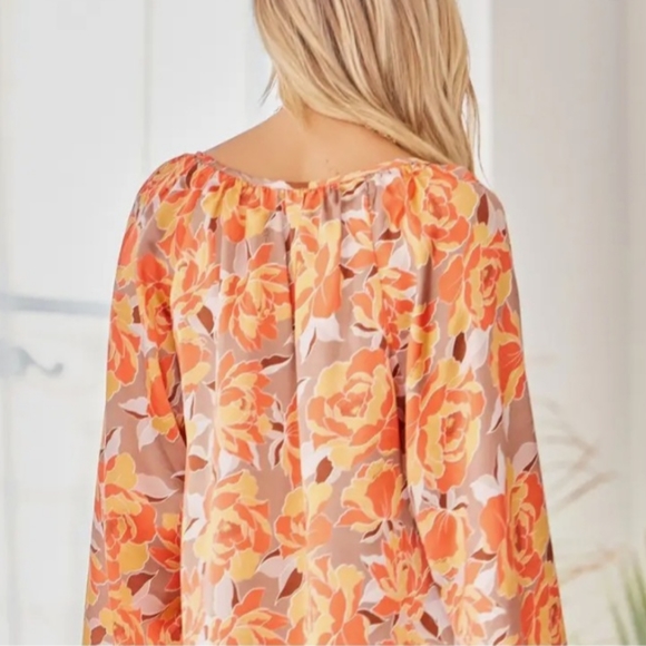 Emily Wonder Satin Floral Print Blouse with Split Neckline - Picture 3 of 10
